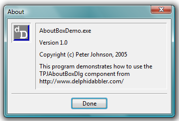 DelphiDabbler About Box component screenshot